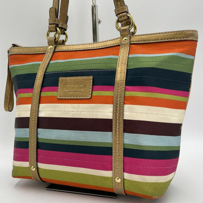 Coach Tote Bag Canvas Multicolor Stripe