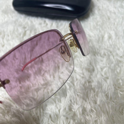 Gucci GG 1653S Sunglasses Vintage Rimless Gold Frame Purple Italy Made