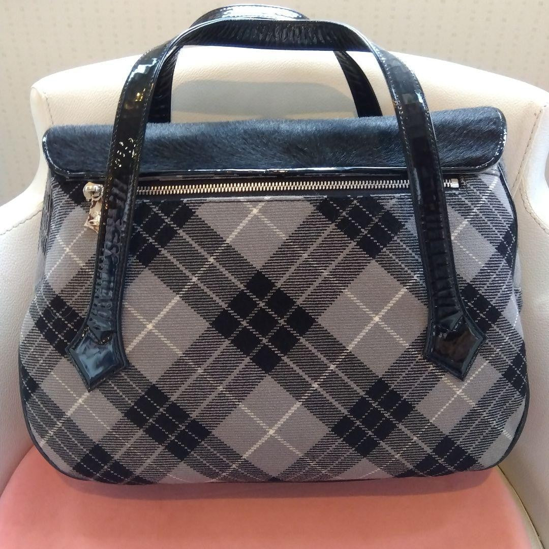 Vivienne Westwood Plaid Shoulder Bag Horsehide Leather Fringe Charm #EK ZEA