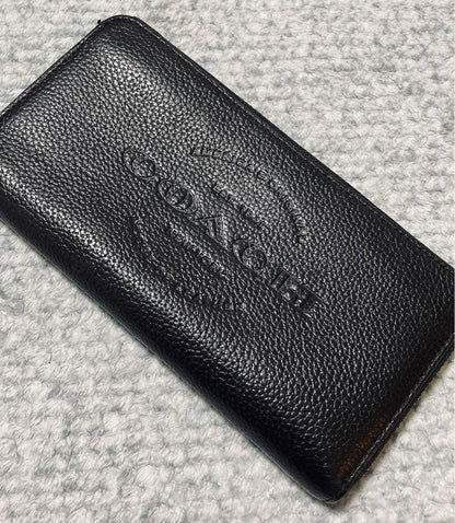 Coach men's leather long zip wallet round logo 10x19cm used