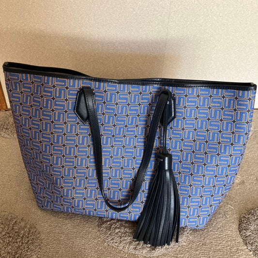 Serapian Milano Tote Shoulder Bag w/Tassel in Blue Black USED Good Cond From JPN