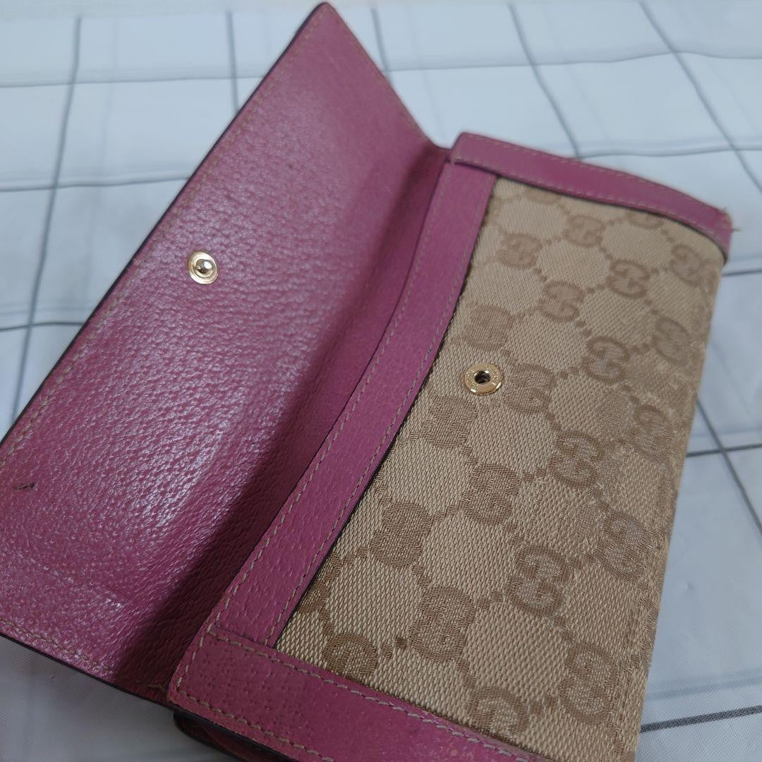 Gucci Gg Canvas Bifold Wallet Leather Beige/Pink
