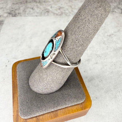 NAVAJO CIRCLE J.W Turquoise Silver Ring, Multicolor
