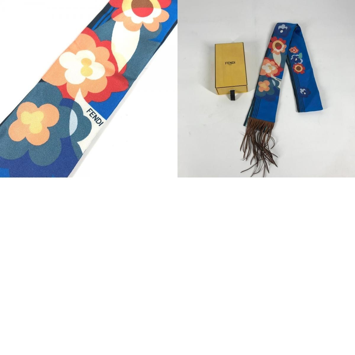 FENDI FXT111 Lappy Fringe BandeauScarf Scarf silk blue/Brown