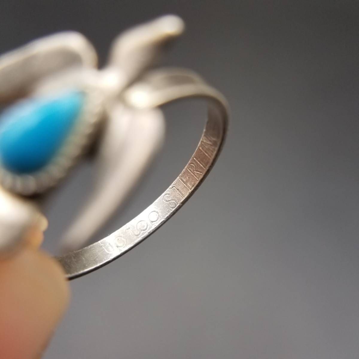 UP TOP Bird Motif Turquoise Blue Ethnic 925 Silver Vintage Ring Thunderbird