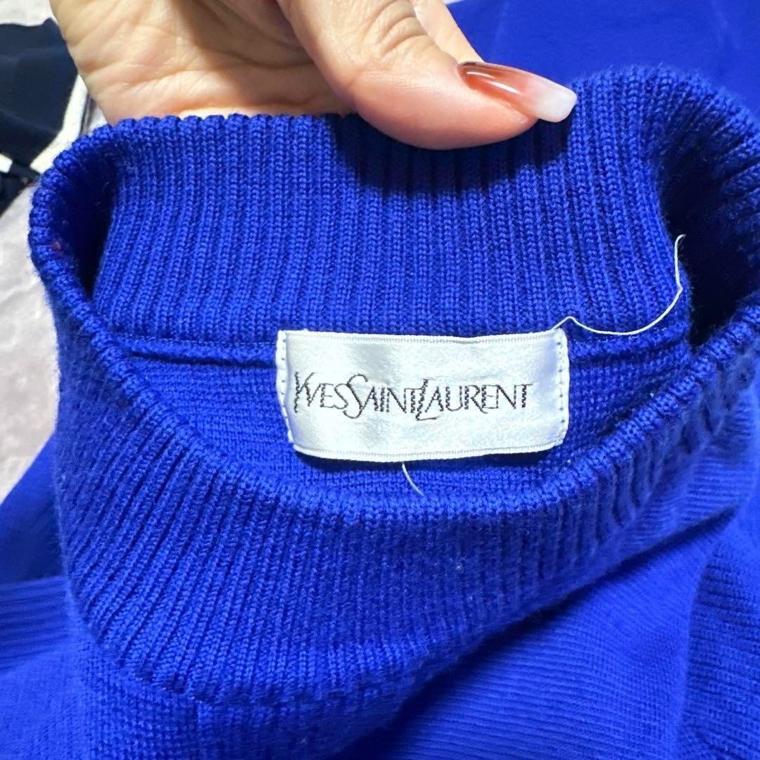 Yves Saint Laurent Woman M Ysl Blue Knit Dress Long Sleeve Vintage Stylish Cloth