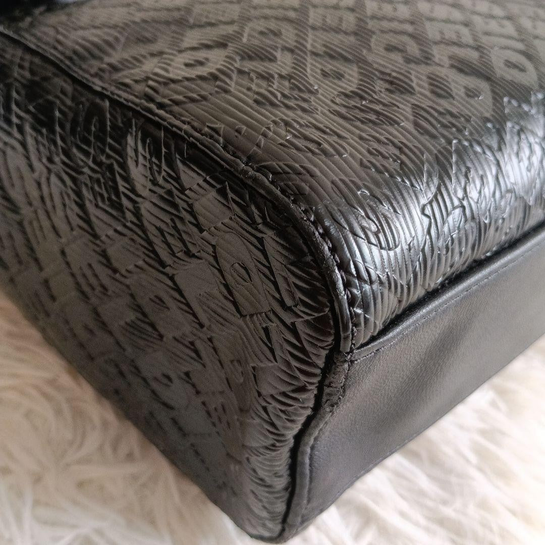 DIESEL Embossed Logo Black Leather Shoulder Bag Monogram Handbag Excellent Cond