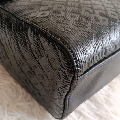 DIESEL Embossed Logo Black Leather Shoulder Bag Monogram Handbag Excellent Cond