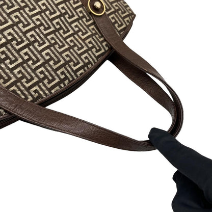 Pierre Balmain Tote Shoulder Bag Handbag Geometric Brown Used Good Condition
