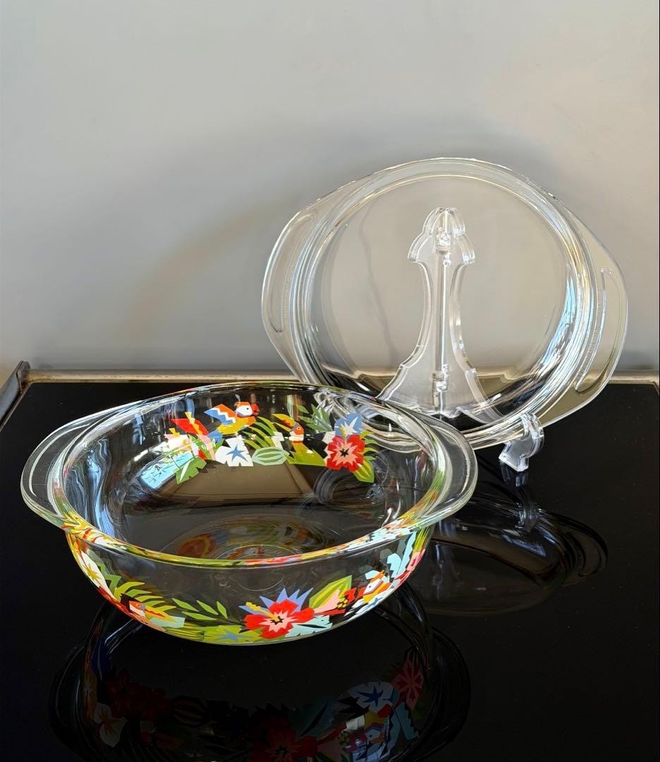 Retro Pop Glass Bowl Casserole with Lid Pyrex Floral Rare Vintage Collectible