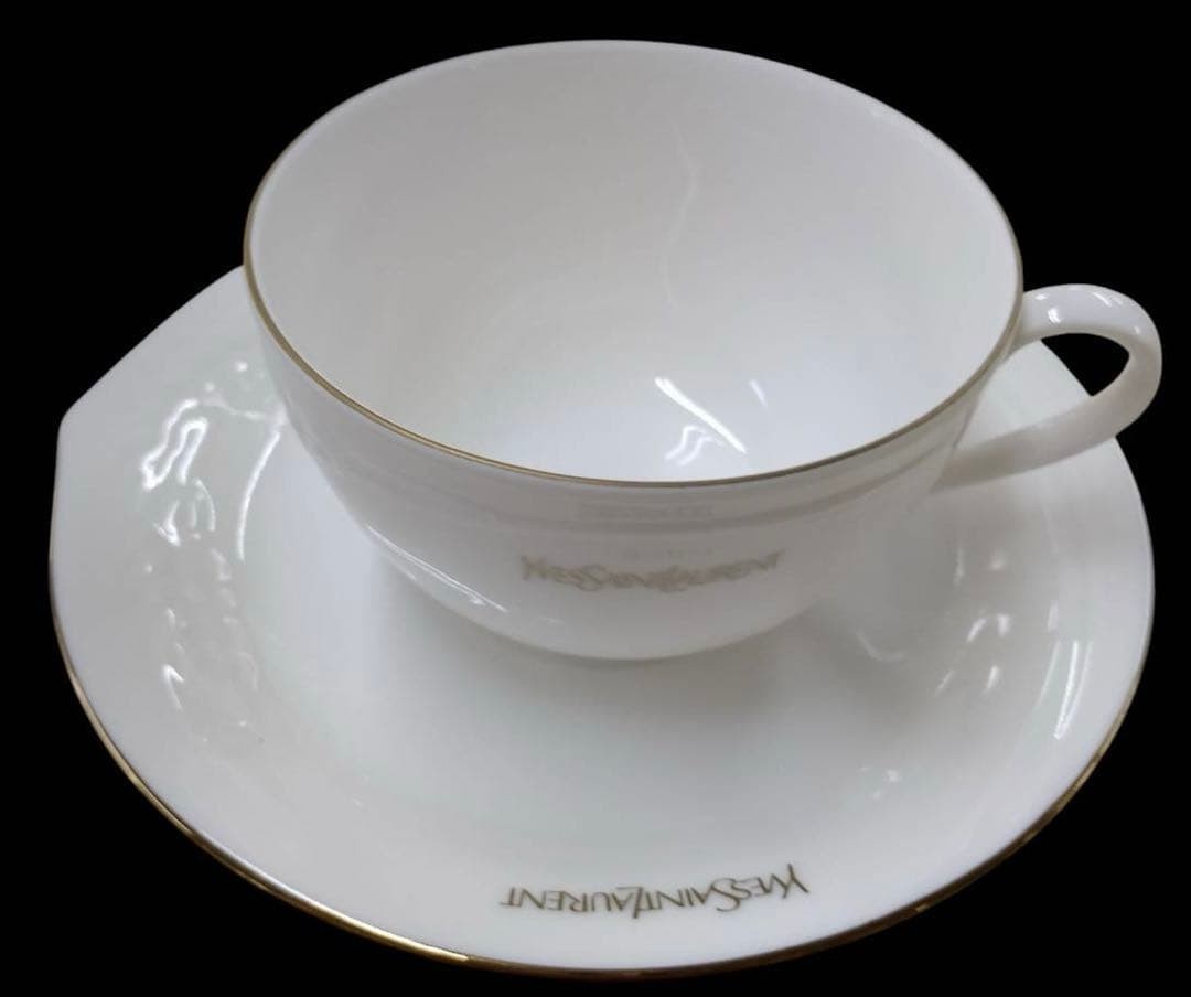 Yves Saint Laurent Porcelain Yamaka Tes Pot Trio Cup Saucer Plate Pair Set