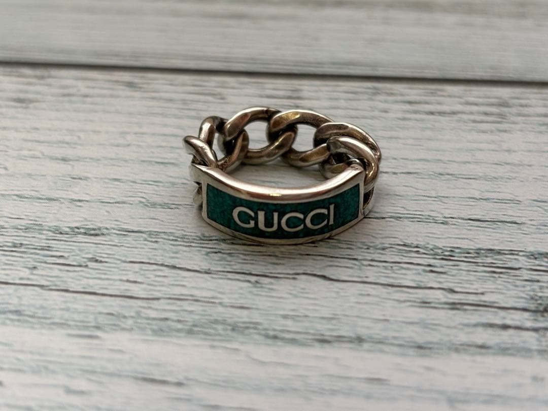 Gucci Gourmet Chain Ring, Turquoise Blue 925 Sterling Silver