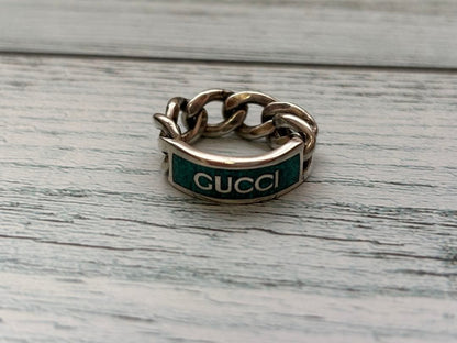 Gucci Gourmet Chain Ring, Turquoise Blue 925 Sterling Silver