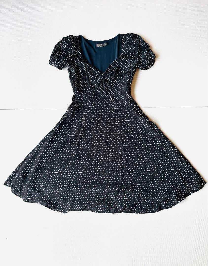 RRL RALPH LAUREN V-neck Chiffon Print Dress Women Size 1 Silk A-line Black JP