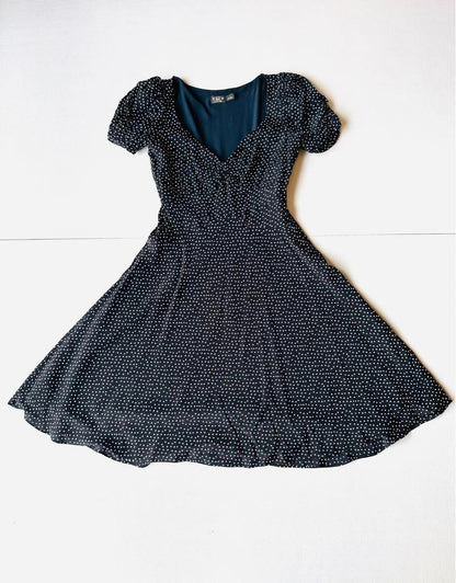 RRL RALPH LAUREN V-neck Chiffon Print Dress Women Size 1 Silk A-line Black JP