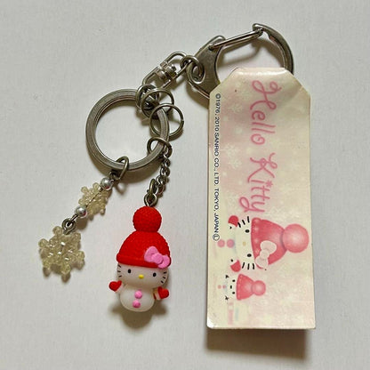 Sanrio Hello Kitty Red Snowman Knit Hat Snowflake Keychain 2010