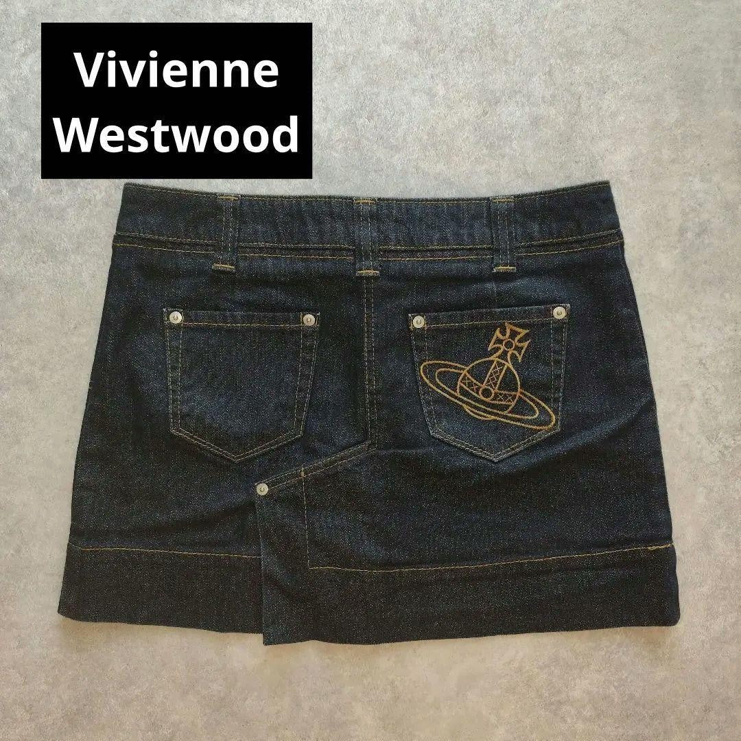 Vivienne Westwood Denim Mini Skirt Dark Indigo with Orb Embroidery Size 2