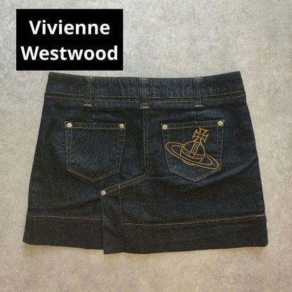 Vivienne Westwood Denim Mini Skirt Dark Indigo with Orb Embroidery Size 2