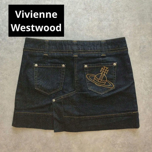 Vivienne Westwood Denim Mini Skirt Dark Indigo with Orb Embroidery Size 2