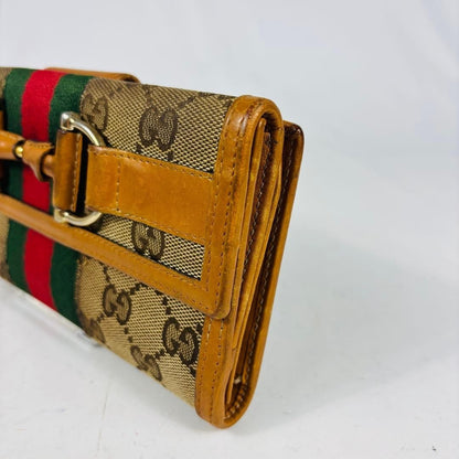 Gucci Long Wallet GG Hose bits Sherry Line Canvas Brown Authentic