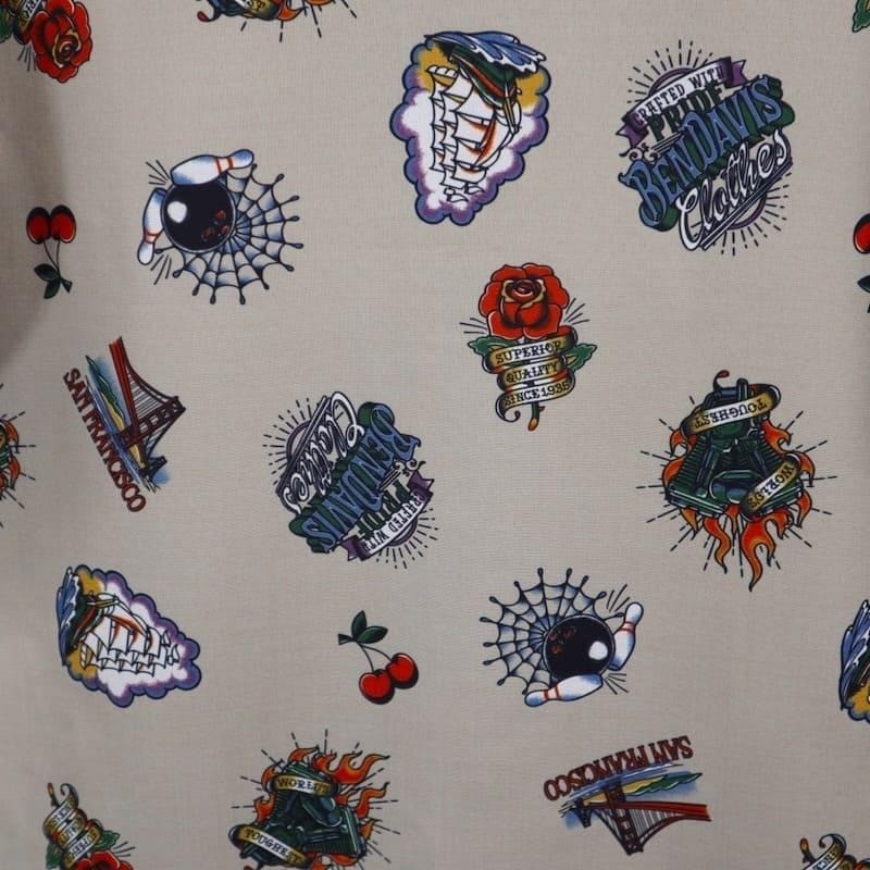Rare Ben Davis Ink Full Pattern Tattoo Print Open Collar Shirt L