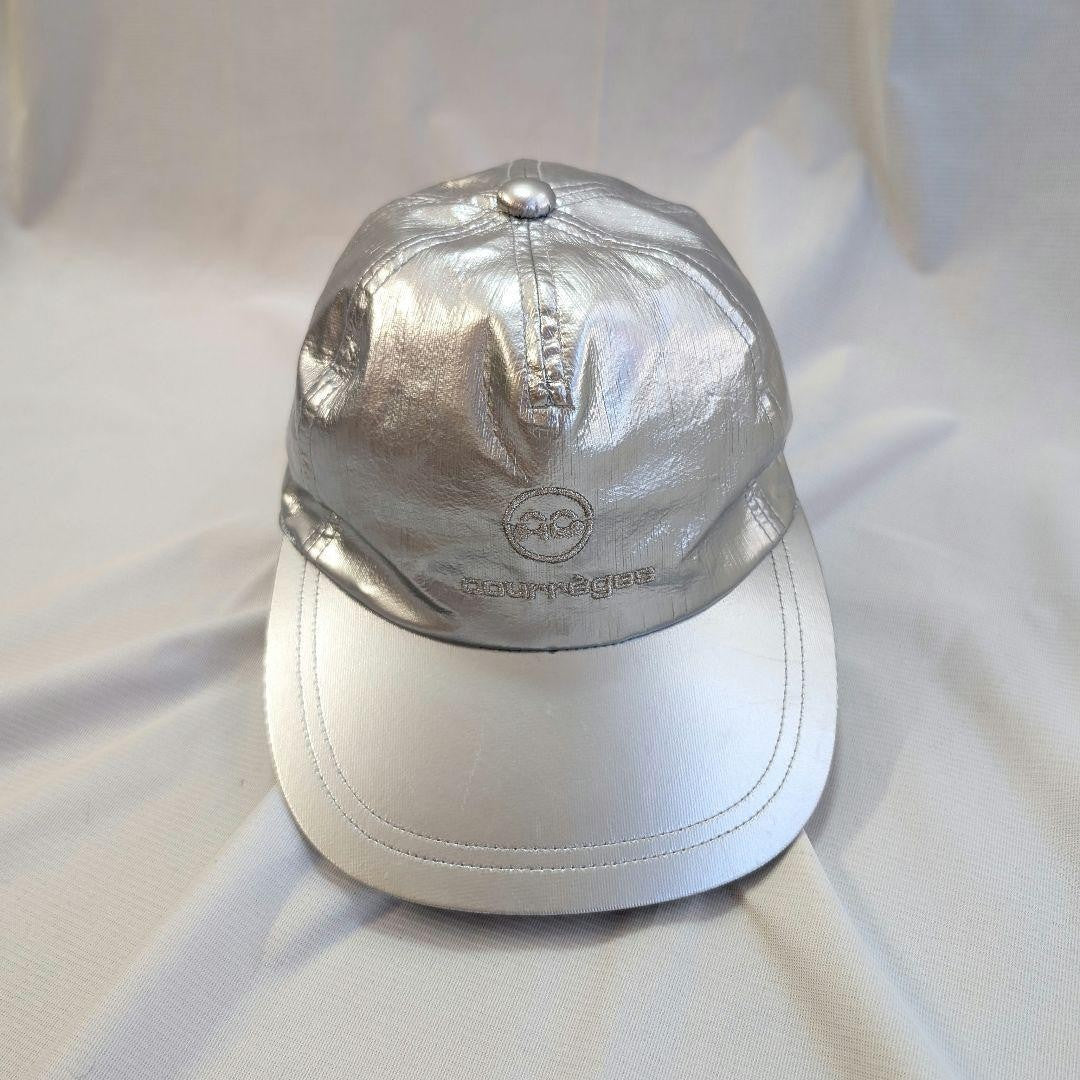 [Courrèges] Rare 90s logo embroidered space age cap silver