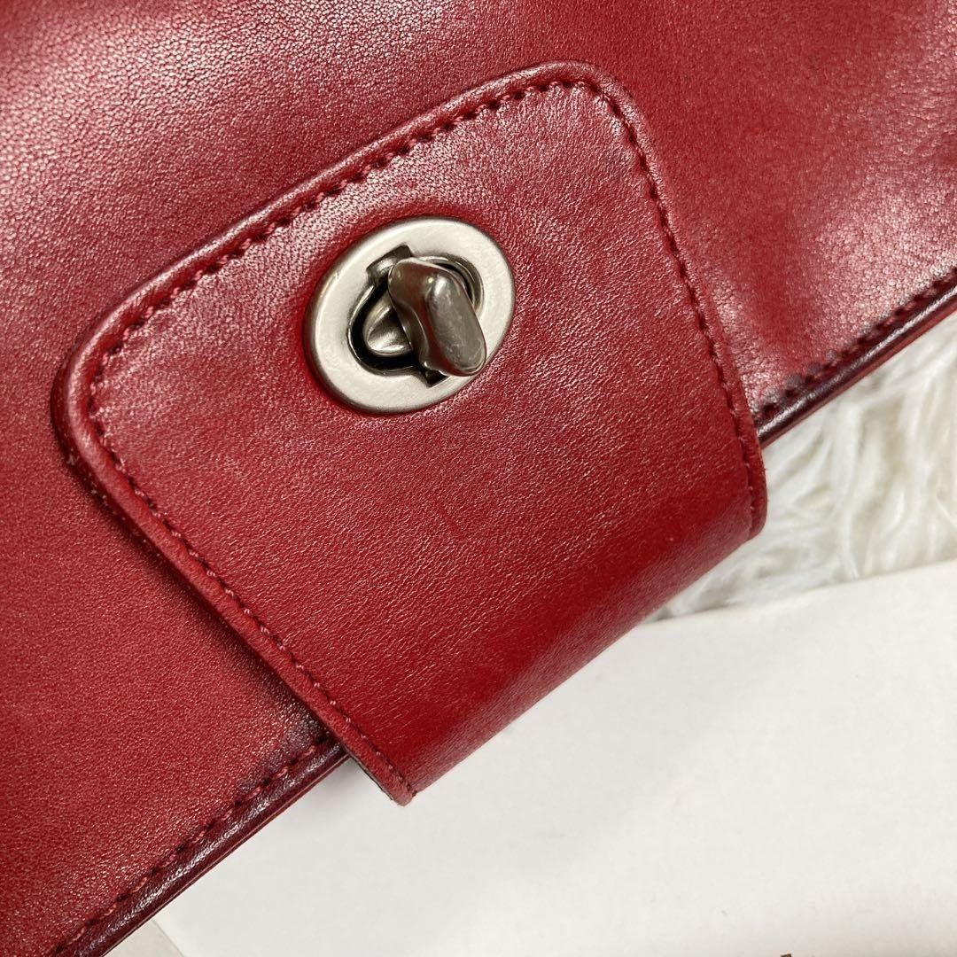 Rare COACH Vintage Turn Lock Red Leather 2 Way Shoulder Hand Crossbody Bag Auth