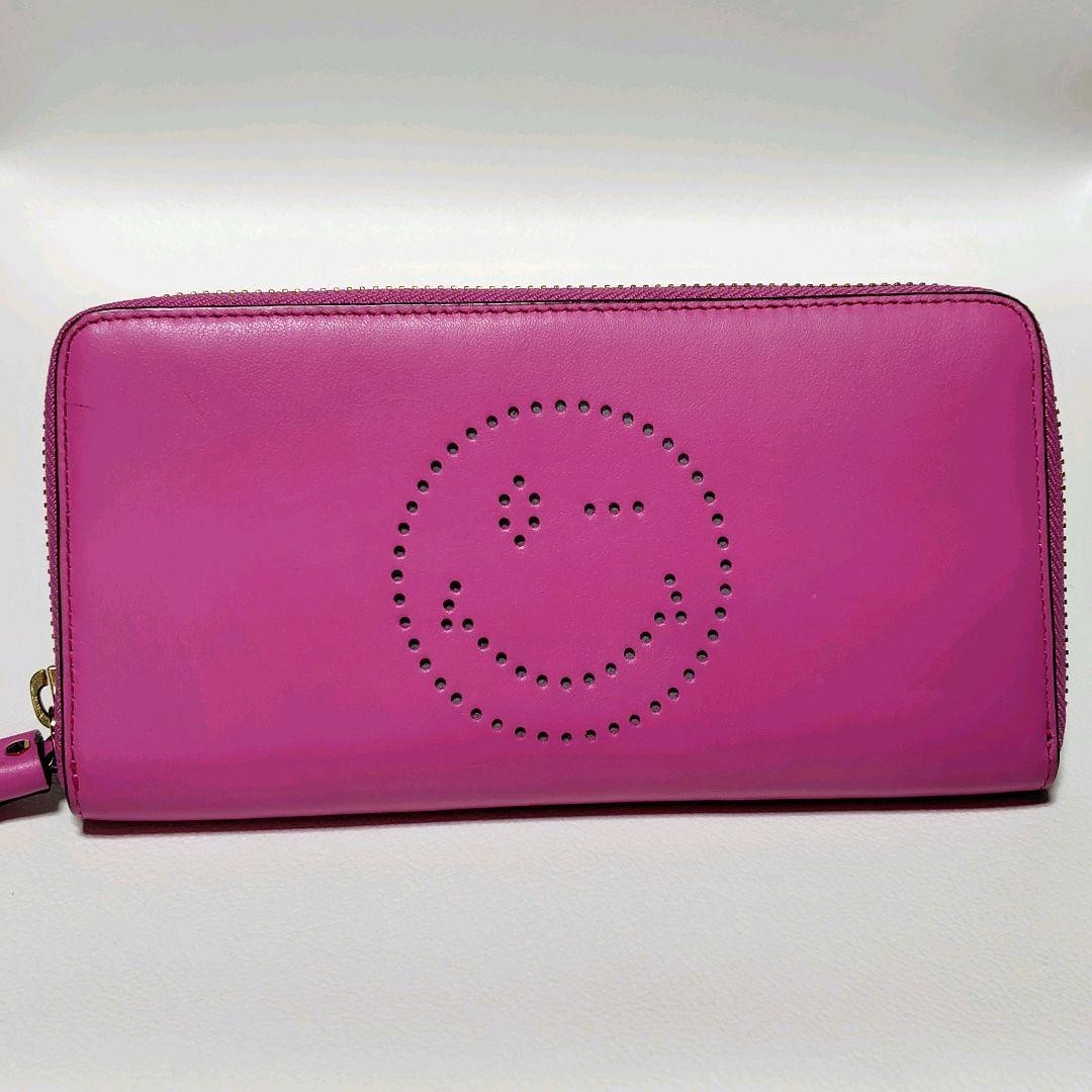 Anya Hindmarch Wallet Pink Leather Round Zipper Smile Limited Edition VHTF Popul