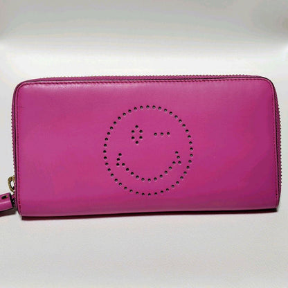 Anya Hindmarch Wallet Pink Leather Round Zipper Smile Limited Edition VHTF Popul