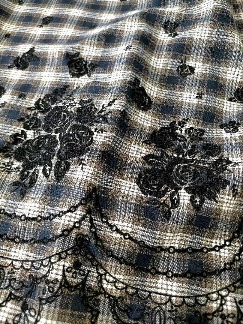 Axes Femme Plaid Embroidery Ribbon Dress Navy Japan