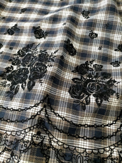 Axes Femme Plaid Embroidery Ribbon Dress Navy Japan