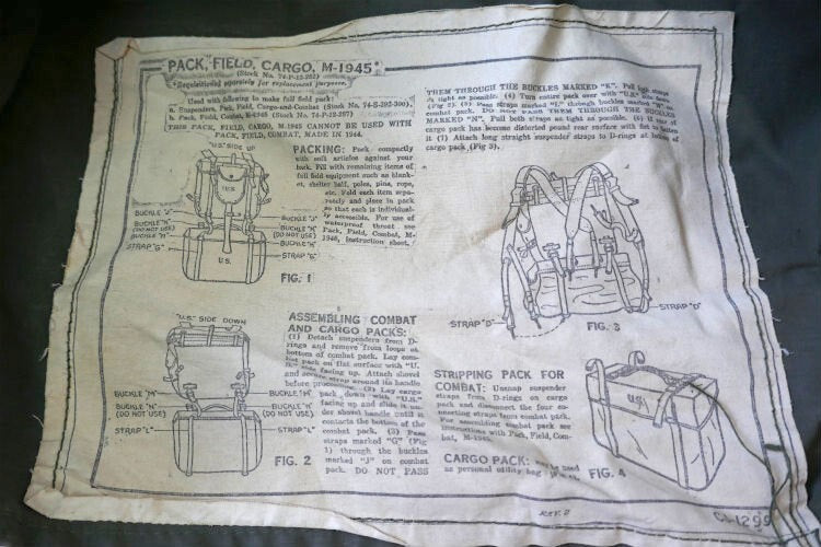 US Army real military M-1945 khaki canvas 40's vintage field cargo pack bag USA