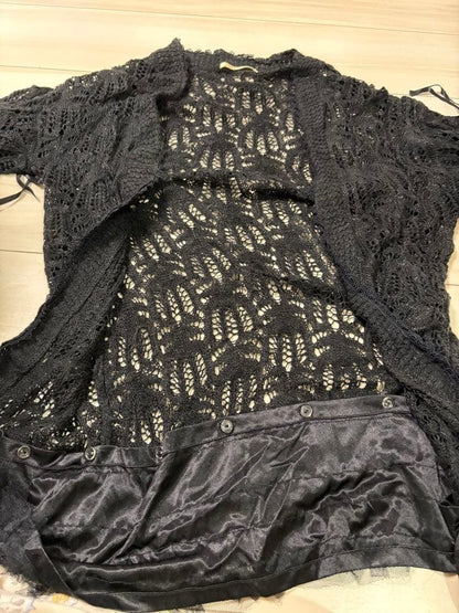 Axes Femme Black Ruffle Cardigan Long Sleeve Japan