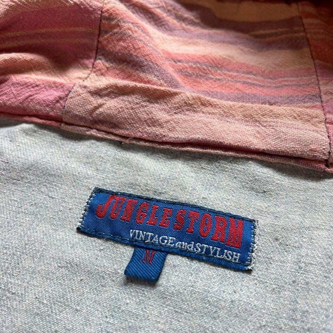【Jungle Storm】Hooded Denim Jacket, Sky Blue, Size M, 100% Cotton