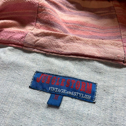 【Jungle Storm】Hooded Denim Jacket, Sky Blue, Size M, 100% Cotton