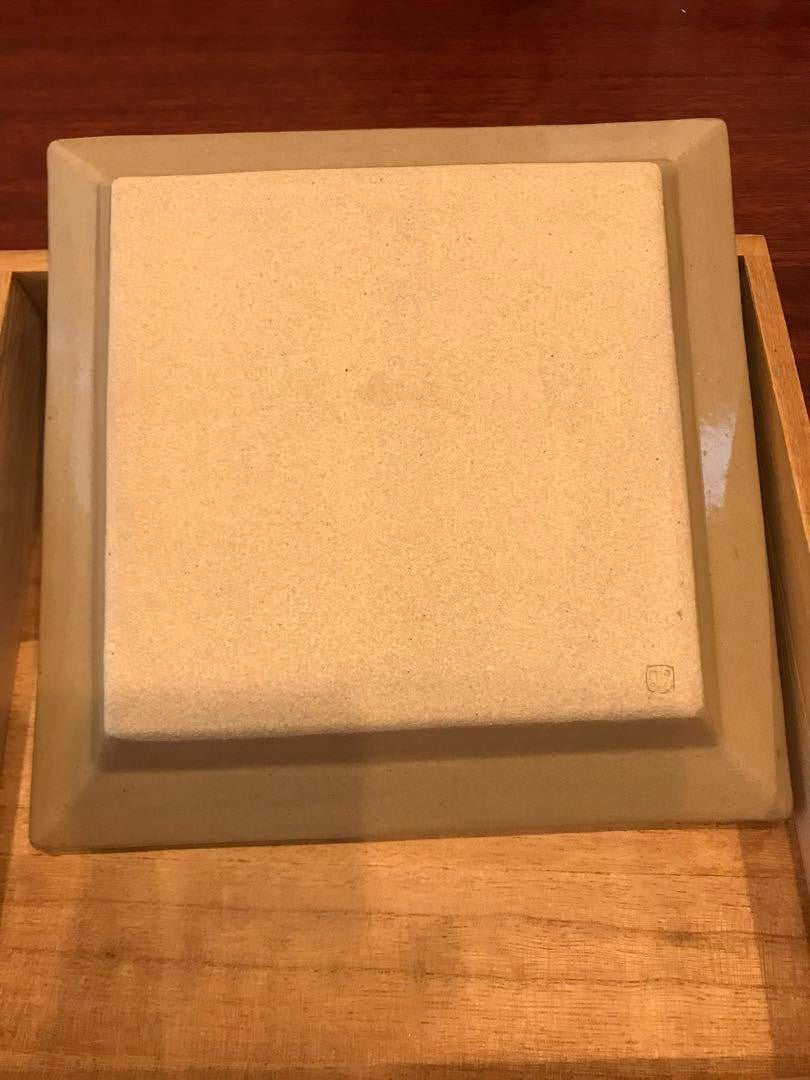 Mashiko Ware Akashi Sho Square Plate Brushed Flower Pattern Used