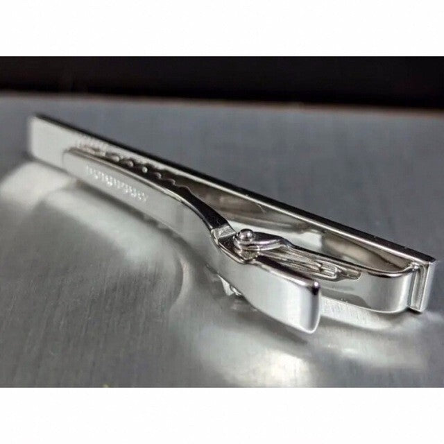 Burberry Tie clip bar pin Brown Nova check Silver color 6cm no Box Men's Jewelry