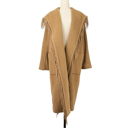 Max Mara 100% camel fringed gown coat size 36, camel Women USED