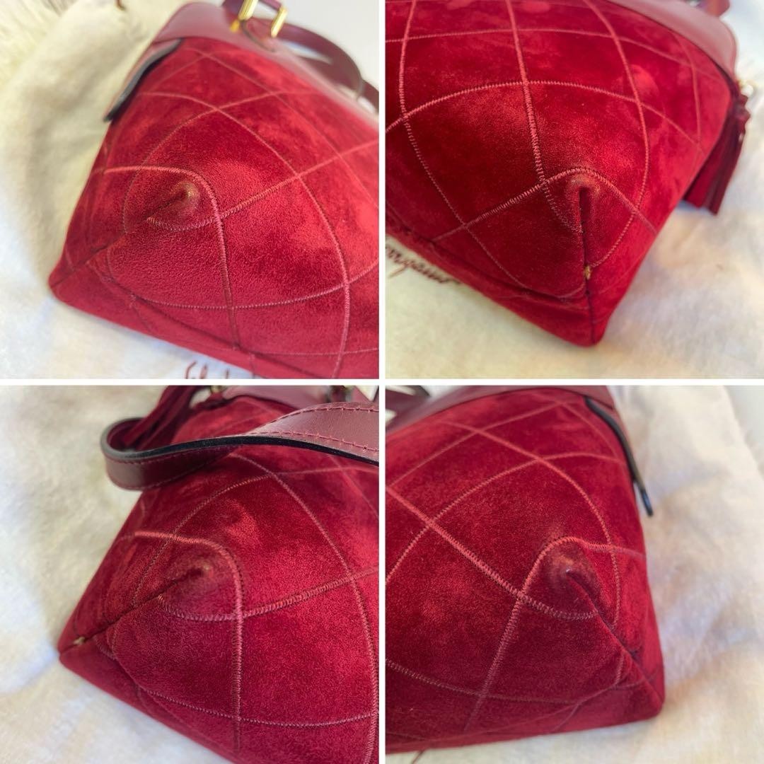 Ferragamo Suede Shoulder Bag Red Women Made in Italy Authentic from JAPAN