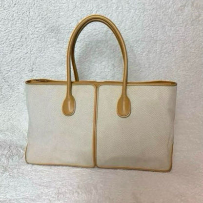 Tod's Canvas Tote Bag Large Capacity White Leather Trim Used Japan