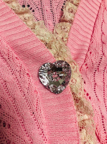 Tralala Woman M Vhtf Liz Lisa Pink Knit Bolero Lace Cardigan Short Sleeve Stylis