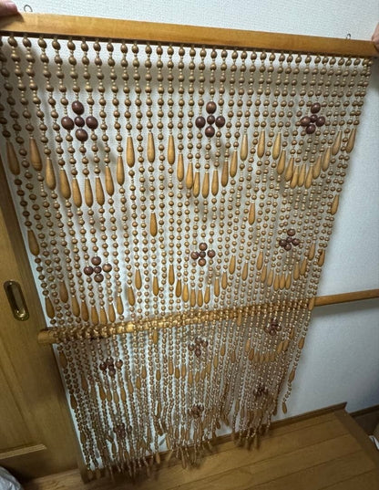 Vintage Showa Retro Wooden Bead Curtain Noren Antique Japanese Room Divider