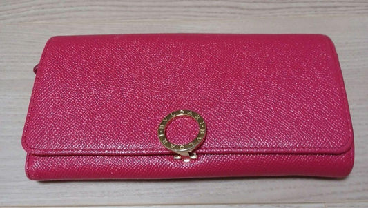 BVLGARI Long Wallet Leather Pink Gold Auth bs26284