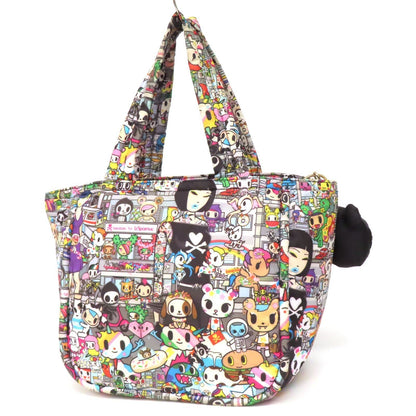 Tokidoki Le SportSac Tote Bag Gold Fittings Zip Multicolor with Cat Charm