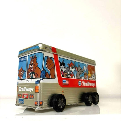 [Used]Tom and Jerry Bus Shaped Tin Metal Box Case Vintage Showa Retro Japan Rare