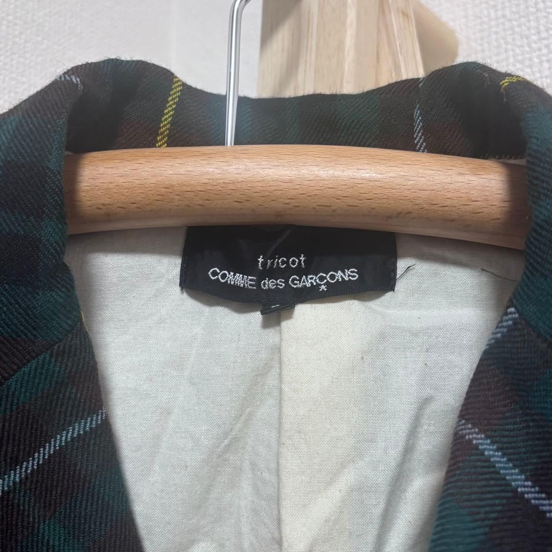 COMME des GARCONS tricot Dark Green Plaid Tailored Jacket Fringe Detail #FA BGA