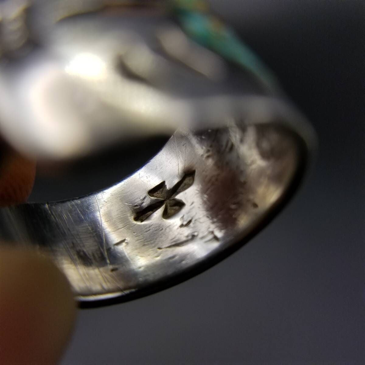 Thunderbird Crushed Turquoise Inlay 925 Silver Vintage Wrap Ring