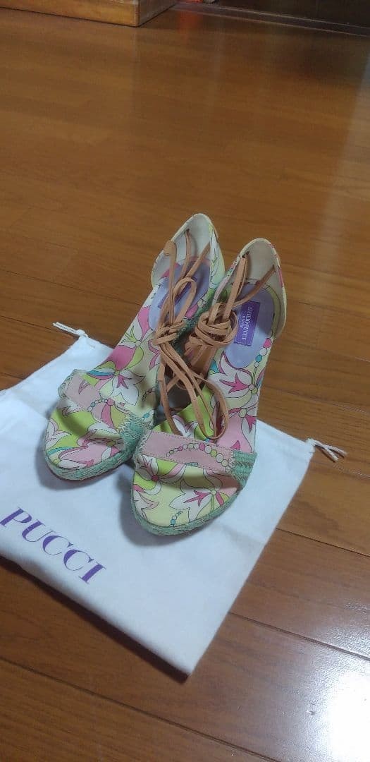 Emilio Pucci Lace Up Wedge Sandals Leather Size 37 Unused