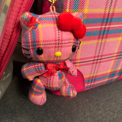 Sanrio Hello Kitty Locaron Pink Check Cosmetic Box Charm Plush Set New