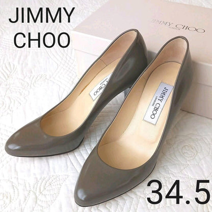 Jimmy Choo Enamel Pumps Sandals Women 34.5/US4.5 Gray WithBox Metal Heel